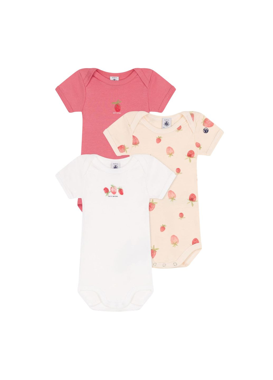 Набор хлопчатобумажных боди с короткими рукавами для девочек 3 шт. Petit Bateau (324750443)