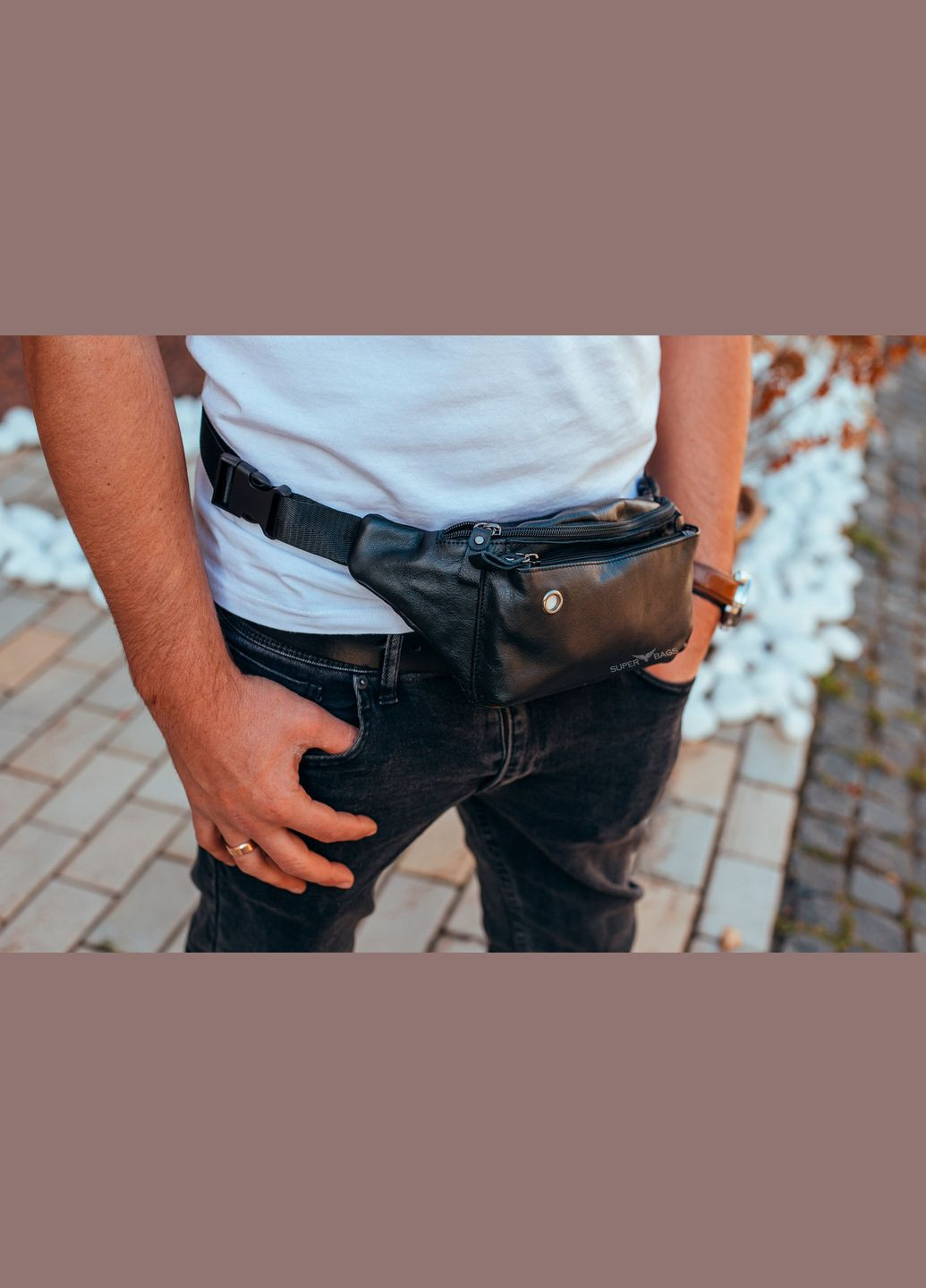 Мужская кожаная бананка на пояс черная 18783 Tiding Bag (304287236)