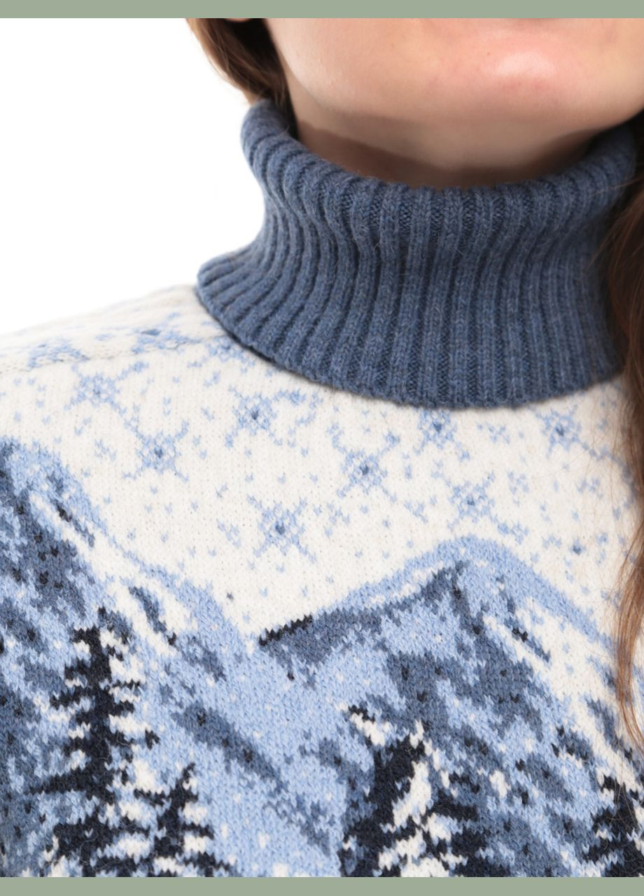 Синій зимовий светр жіночий зимовий з будиночками з синім коміром Pulltonic Пряма