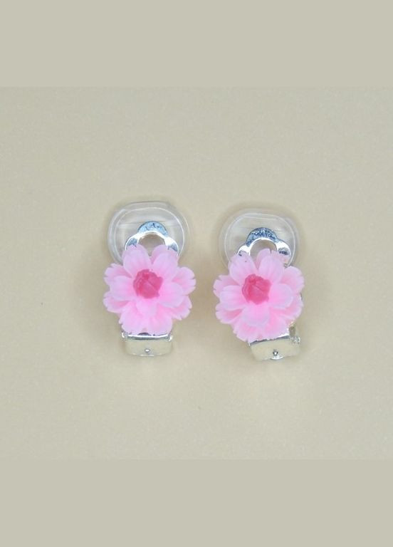 Сережки кліпси дитячі для вух без пробивання квітка Рожева Хризантема Liresmina Jewelry (285111072)