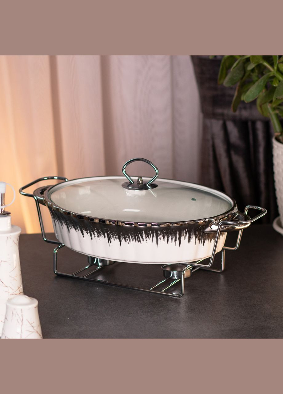 Керамічна овальна мармітниця об'ємом 2 л літра, на металевій підставці з підігрівом HP1024 Yiwu (305389582)