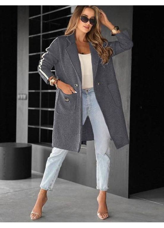 Графітове демісезонне Жіноче пальто прямого крою з лампасами по боках MonCher