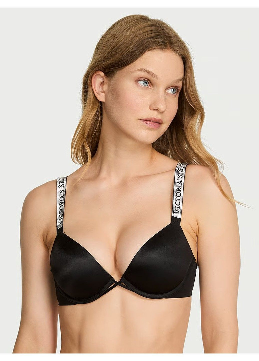 Чёрный бюстгальтер very sexy logo shine strap push-up bra Victoria's Secret