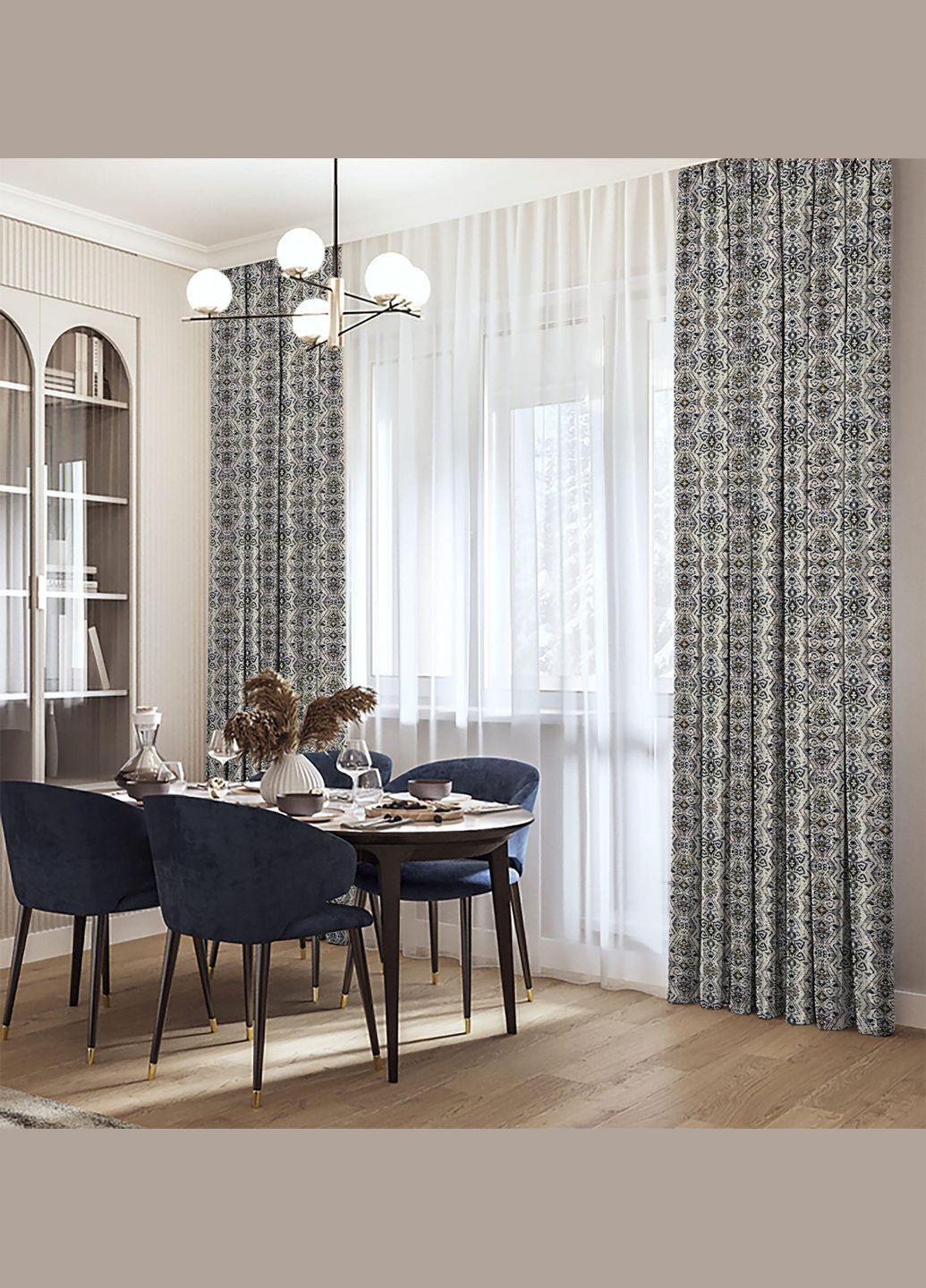 Готовые шторы Liberta Hermes бежево-синий цвет 150*295см (2шт) Sofia Штори в етнічному стилі (301086368)