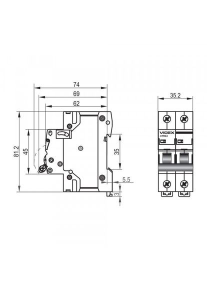 Автоматический выключатель RS4 2п 6А С 4,5кА RESIST Videx (366298517)