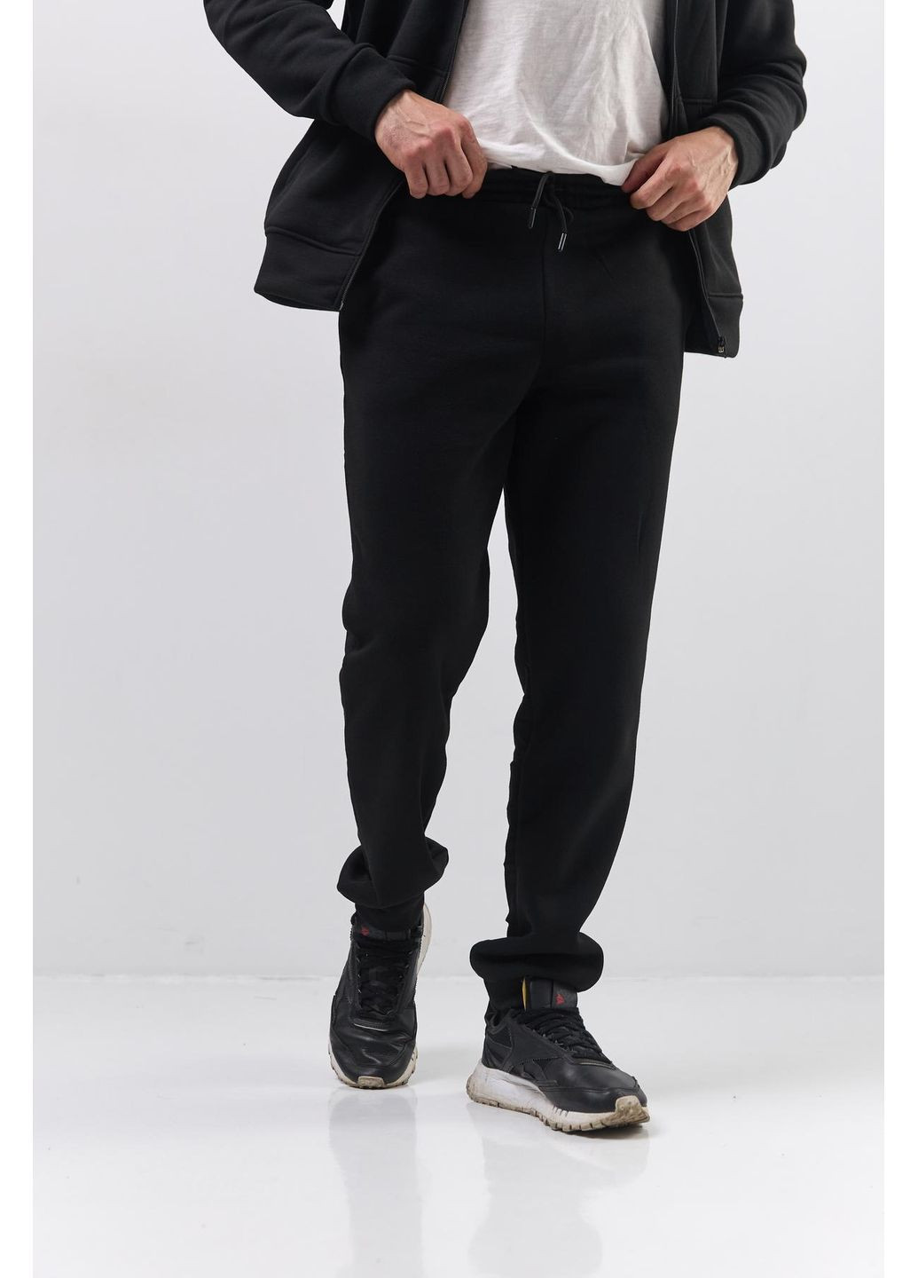 Мужской теплый спортивный костюм на молнии с тринитки на флисе, черный. No Brand (365830126)