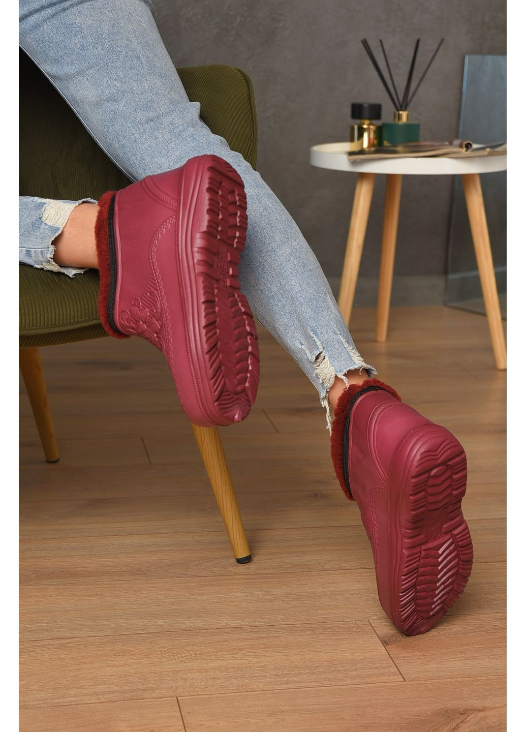 Калоші жіночі на хутрі бордового кольору Let's Shop (355336117)