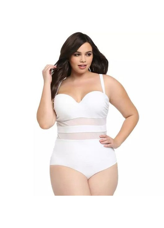 Белый летний женский купальник слитный белый больших размеров со вставками из сеточки. China