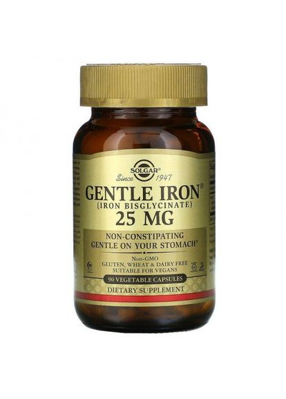 Залізо, (Gentle Iron),, 25 мг, 90 капсул (SOL01249) Solgar (266038850)
