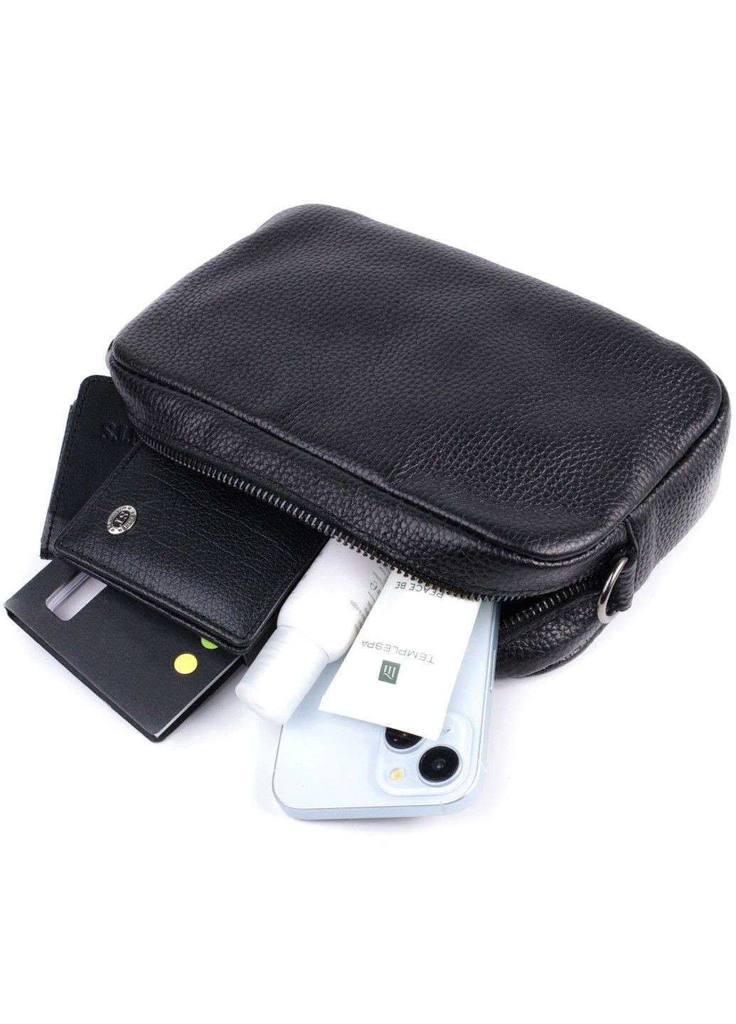 Класична сумка крос-боді із зернистої натуральної шкіри 22842 Чорна Shvigel (307053964)