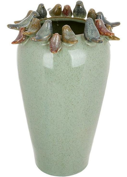 Ваза керамическая Birds "Птичий Базар" Ø17х28см, зеленая глянцевая Bona (339781951)