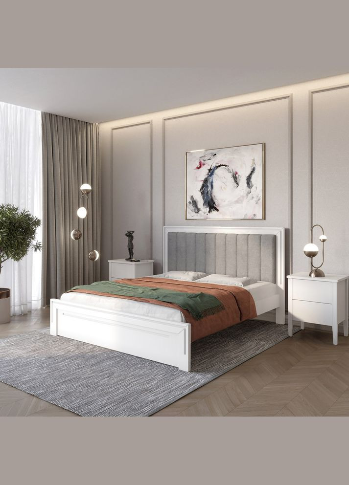 Односпальне дерев'яне ліжко Торонто Т1 (RAL9003)/Аляска 93 (сірий) 80х190 см (MBG-8700) Mebigrand (366088170)