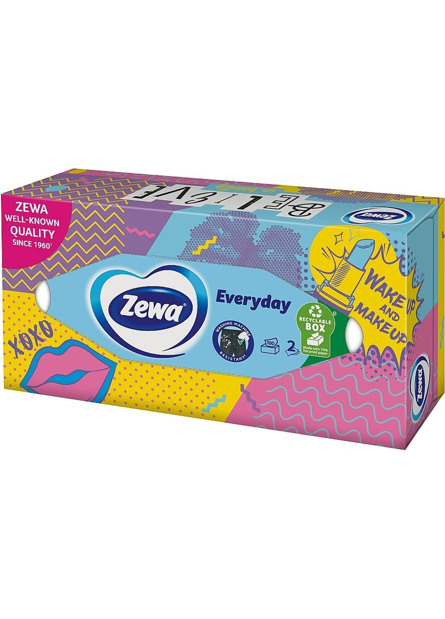 Серветки косметичні двошарові, Wake up and makeup, 100 шт. Everyday 100шт (1242703-141741) Zewa (368629873)