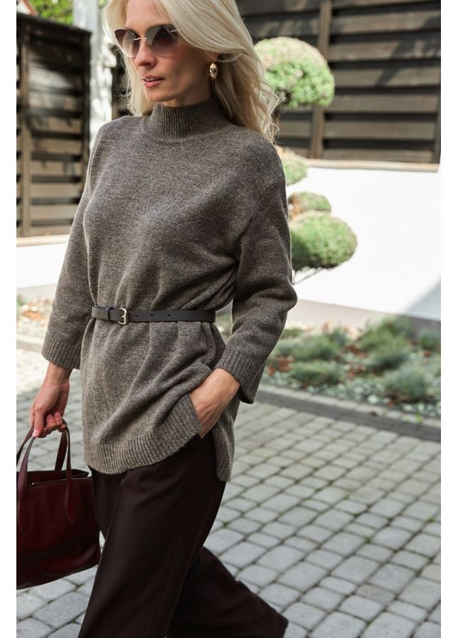 Світло-коричневий зимовий жіночий теплий светр із вовни меріноса (2884) Triko Bakh