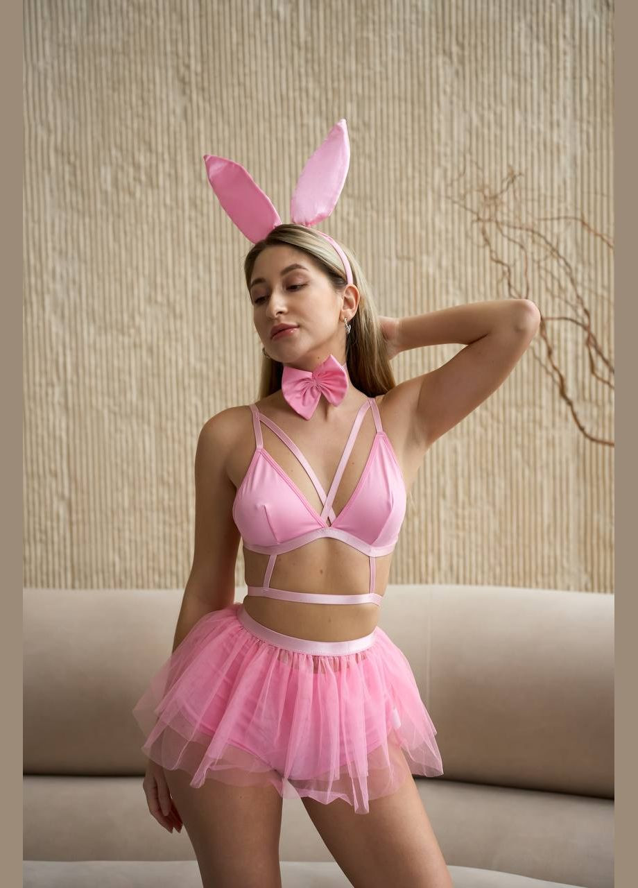 Рожевий комплект спокусливої жіночої білизни костюм "зайки" Simply sexy