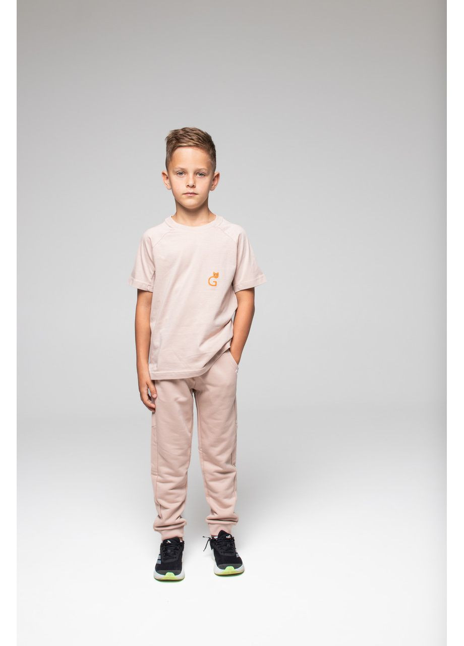 Бежева літня футболка з лого для хлопчиків Ginger Cat