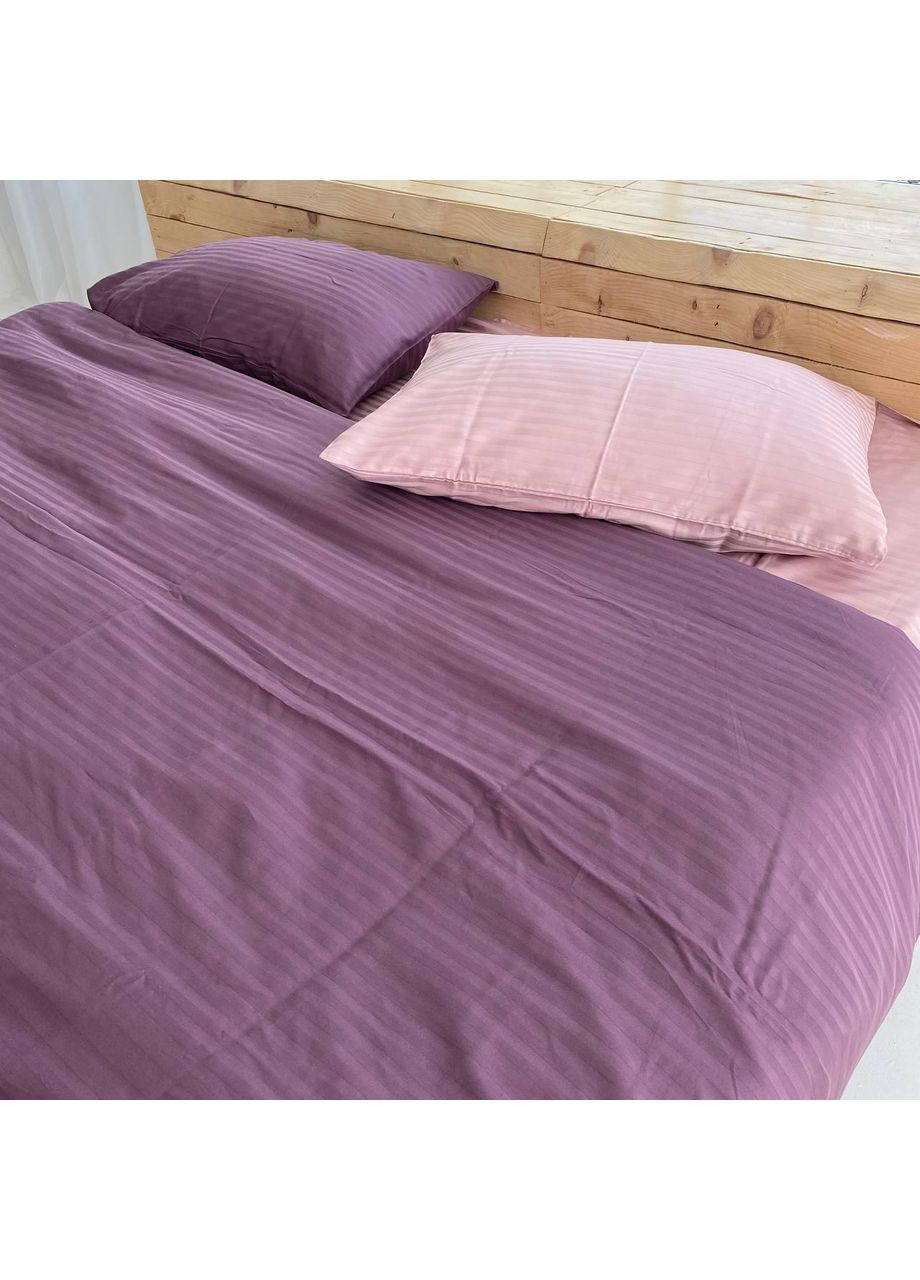 Постельное белье Пудра+Фиолетовая страйп сатин PREMIUM Полуторный размер, наволочки 70/70 No Brand (364220448)