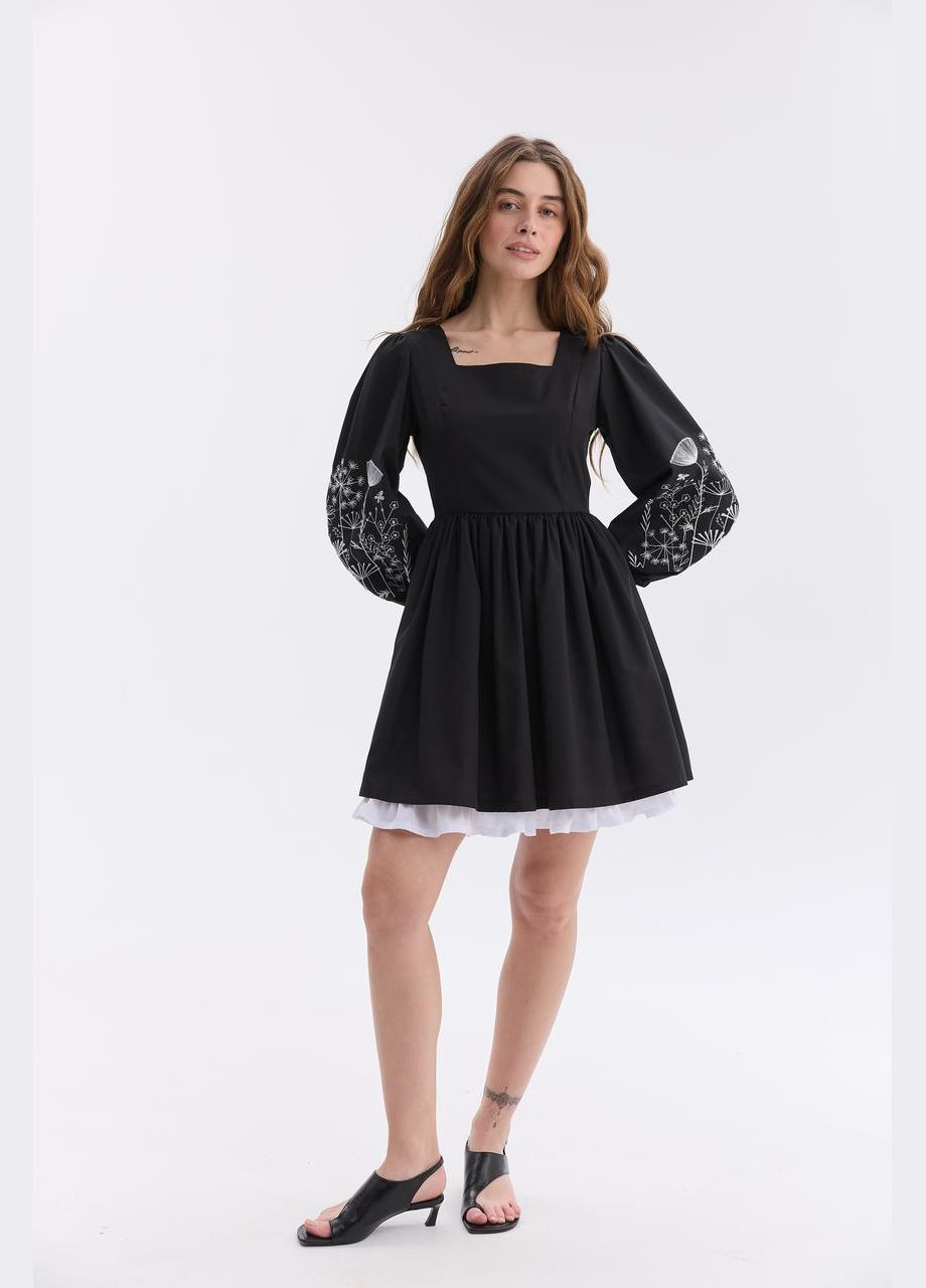 Чёрная женское платье "колорит" l MEREZHKA узор орнамент поплин (327370798)
