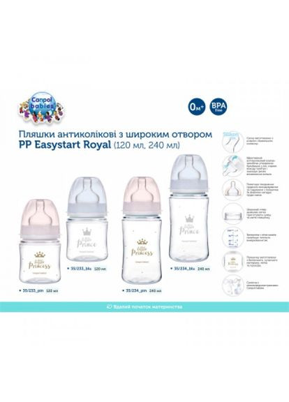 Пляшечка для годування Canpol Babies royal baby з широким отвором 120 мл рожева (268144632)