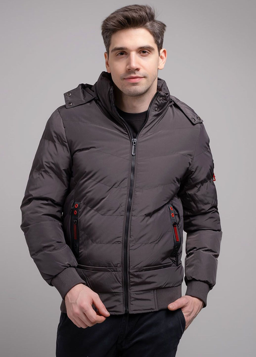 Коричнева зимня куртка чоловіча маломірна 9601-a коричнева 342108 косуха Power