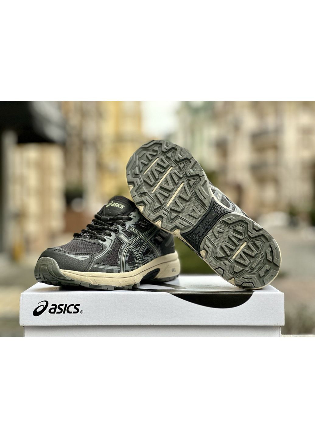 Черные демисезонные кроссовки мужские asics gel venture 6 black khaki асикс гель вентура No Brand
