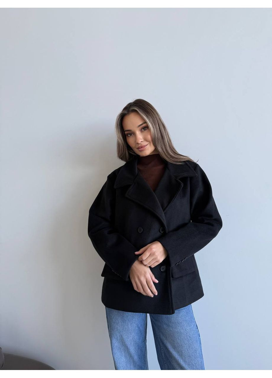 Чорне демісезонне Пальто оверсайз на підкладці з підплечниками "Чіткий силует" | Розмірна сітка в описі пальто-сорочка Vione