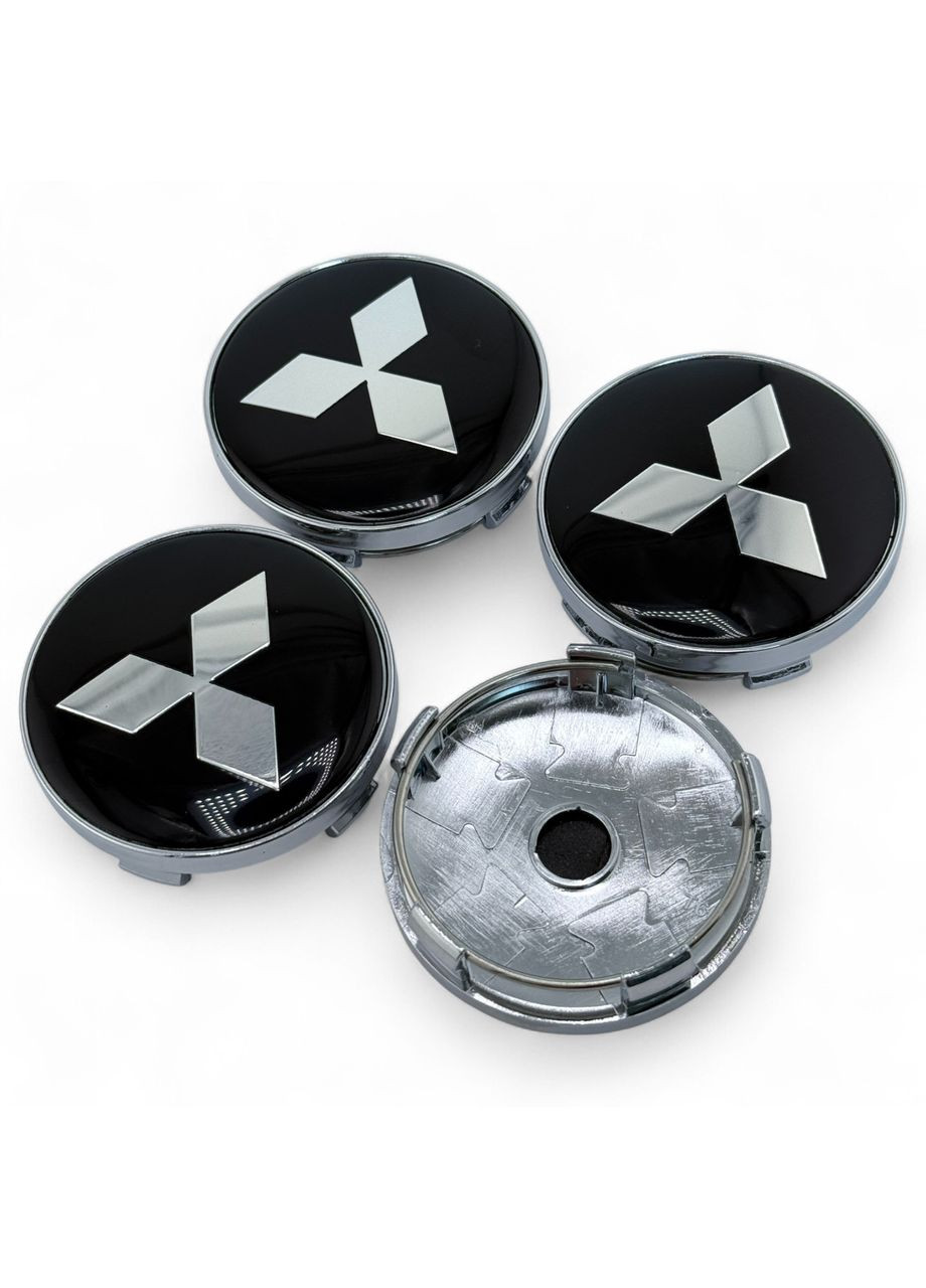 Ковпачки в диски Міцубісі заглушки для дисків 60/56 мм Чорні з хром логотипом (4 шт.) No Brand (364959021)