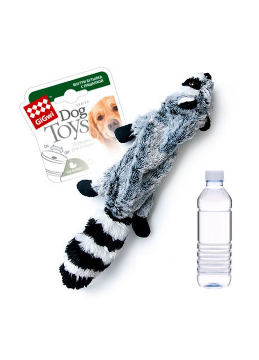 Игрушка для собак Шкурка енота с бутылкой пискавкой Catch&fetch 51 см Серый (75270) GiGwi (279567718)