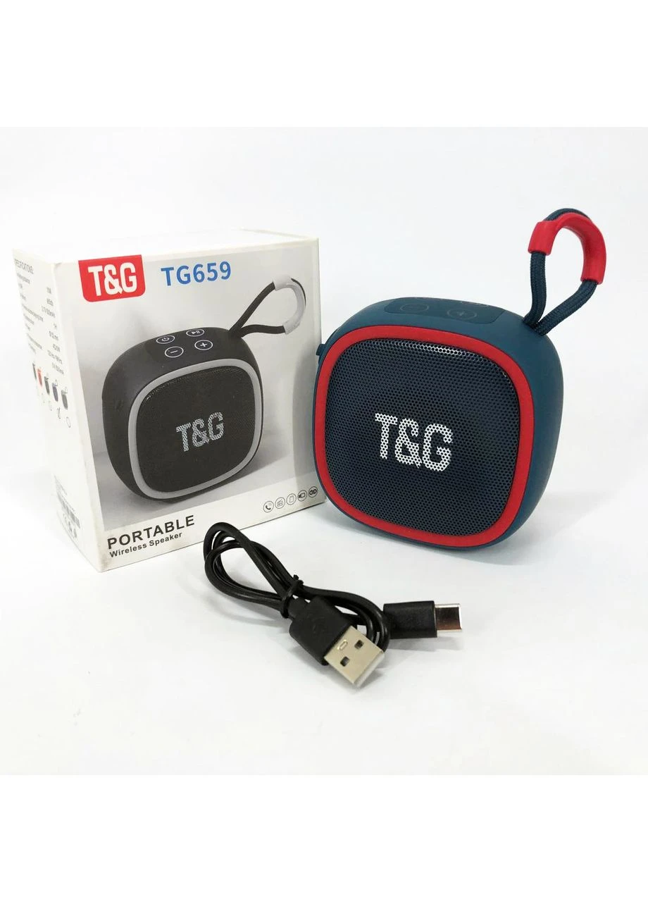 Портативна Bluetooth-колонка TG659 з ремінцем, Bluetooth колонка з підсвічуванням. Колір: синій TG (397594322)