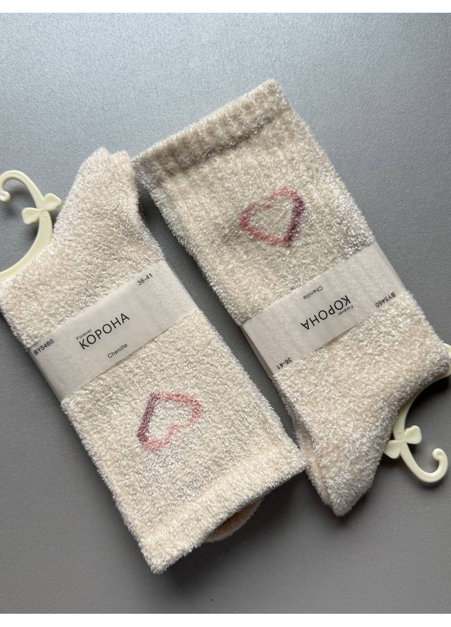 Светло-бежевые 1 пара высокие бархатные качественные и приятные к телу теплые носки Корона (361048251)