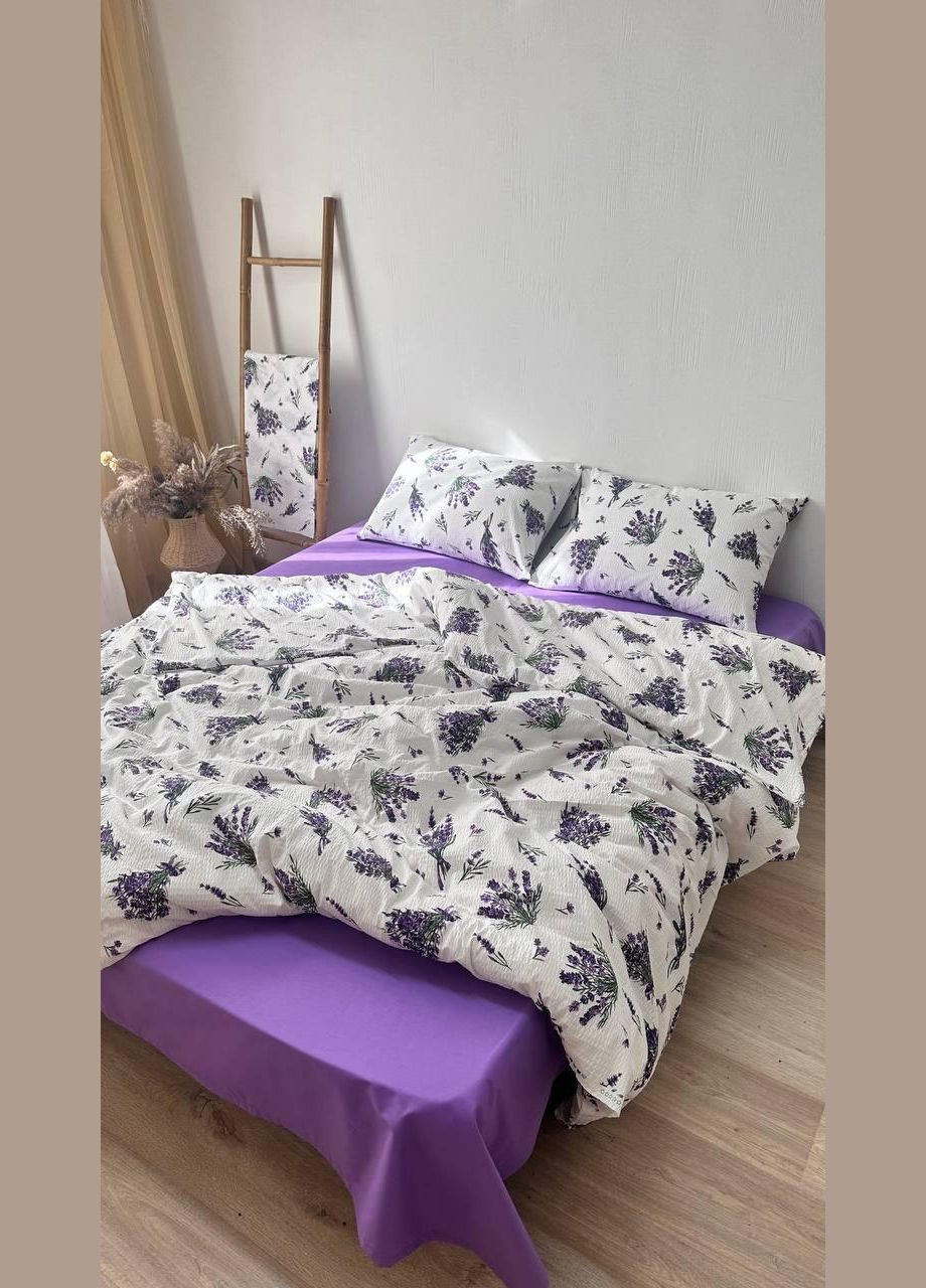 Постельное белье из натурального хлопка Ранфорс жатка Двуспальный 180 x 210 см Фиолетовый с белым (П1Е5403-1-01) No Brand (348095112)
