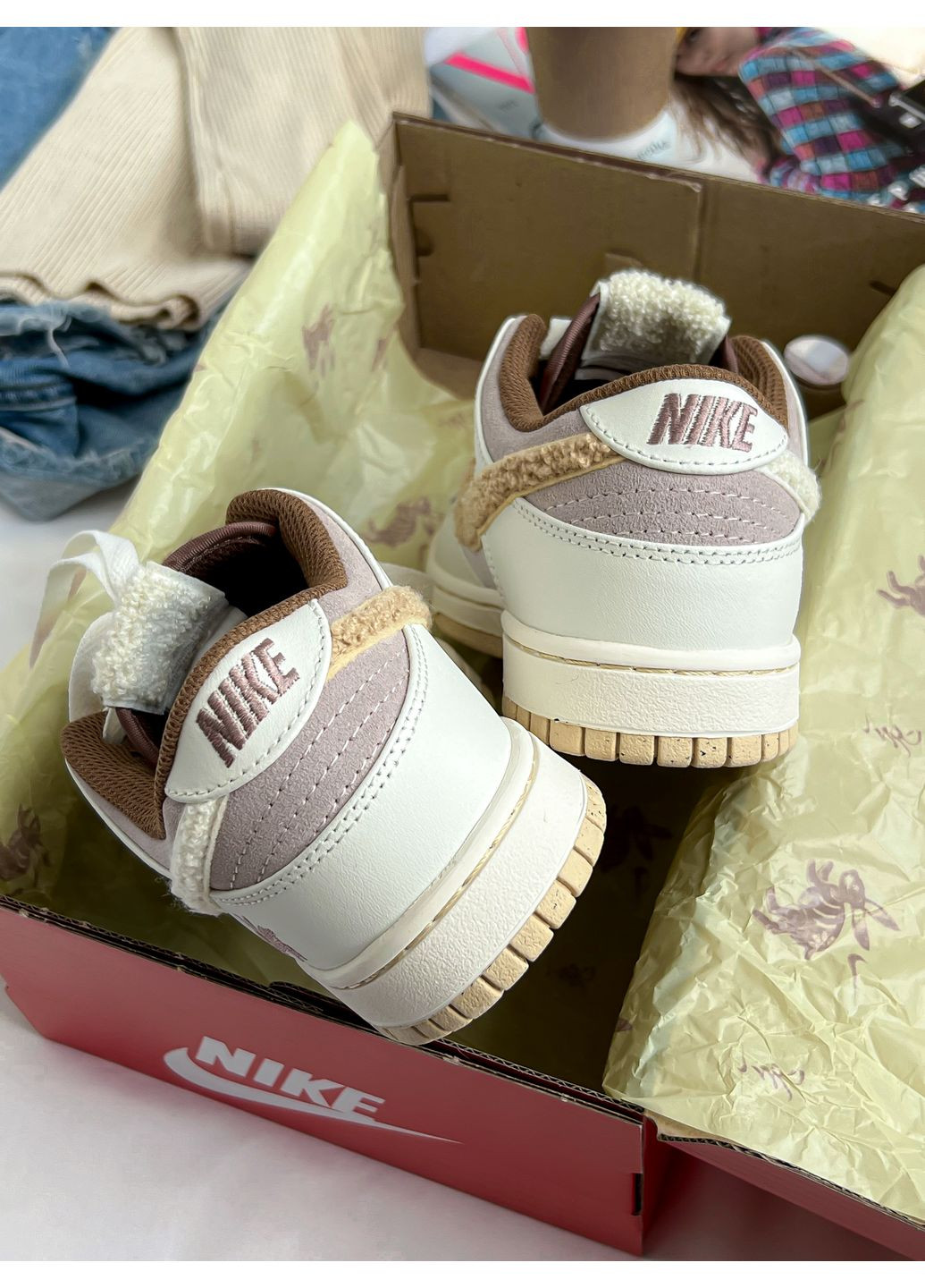 Бежевые демисезонные кроссовки мужские и женские nike sb dunk low retro rabbit fossil stone | найк сб данк ретро кролик бежевые No Brand