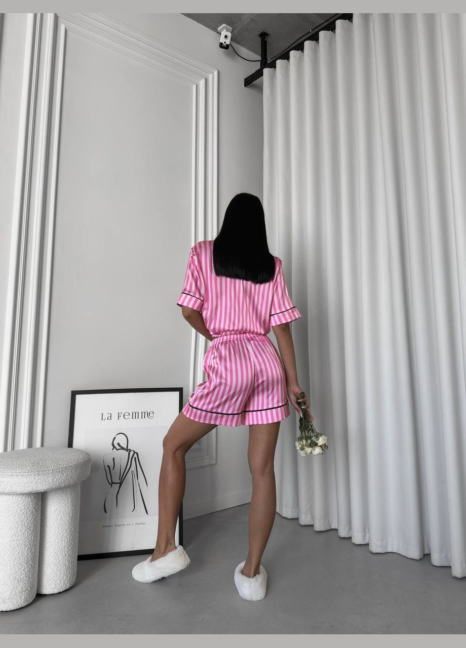 Рожева всесезон стильний домашній костюм-піжамка з лого vs сорочка + шорти Vakko