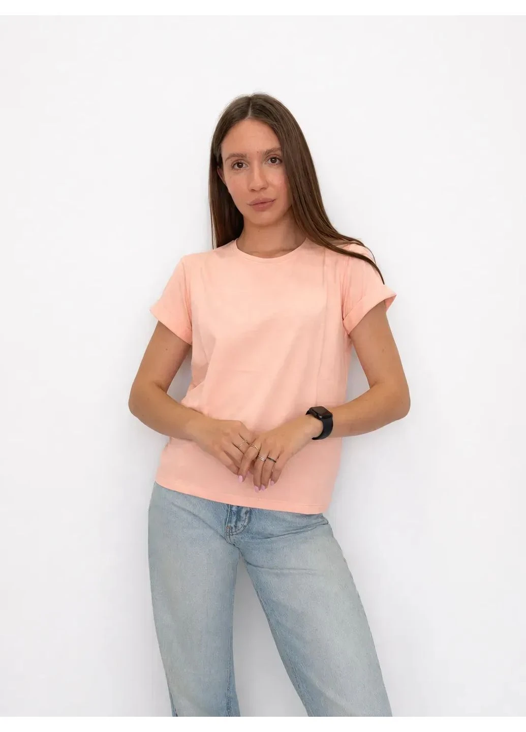 Однотонна базова жіноча футболка Персиковий 40-44 (4019) Pink Daisy - (400473450)
