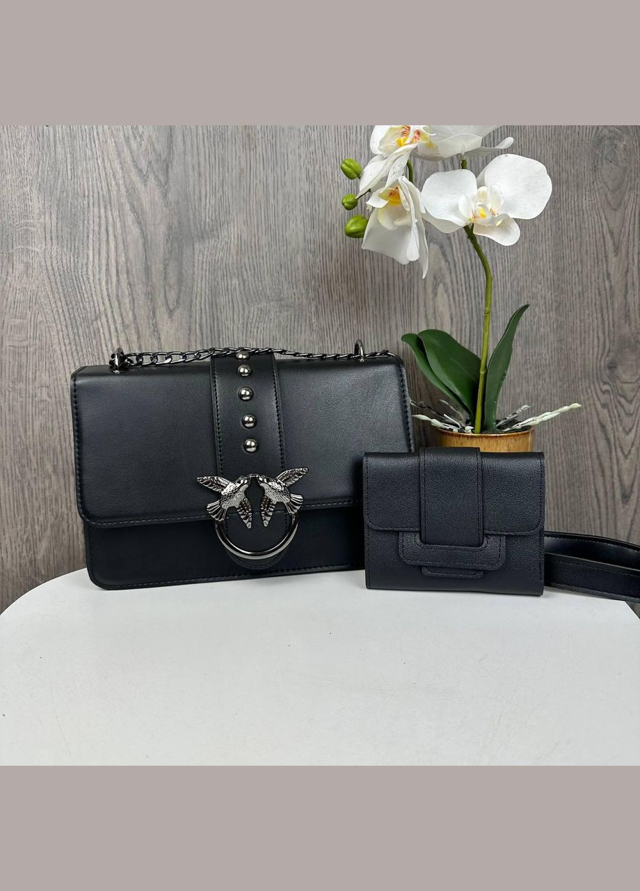 Набор женская сумочка клатч с плечевым ремнем и женский кошелек черный (sku_771+625) No Brand (330575606)