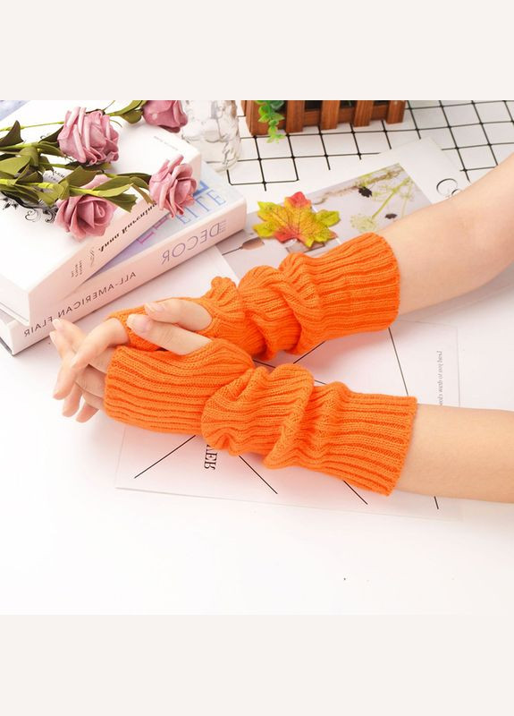 Мітенки в рубчик ясраві помаранчеві One Size No Brand (308250647)