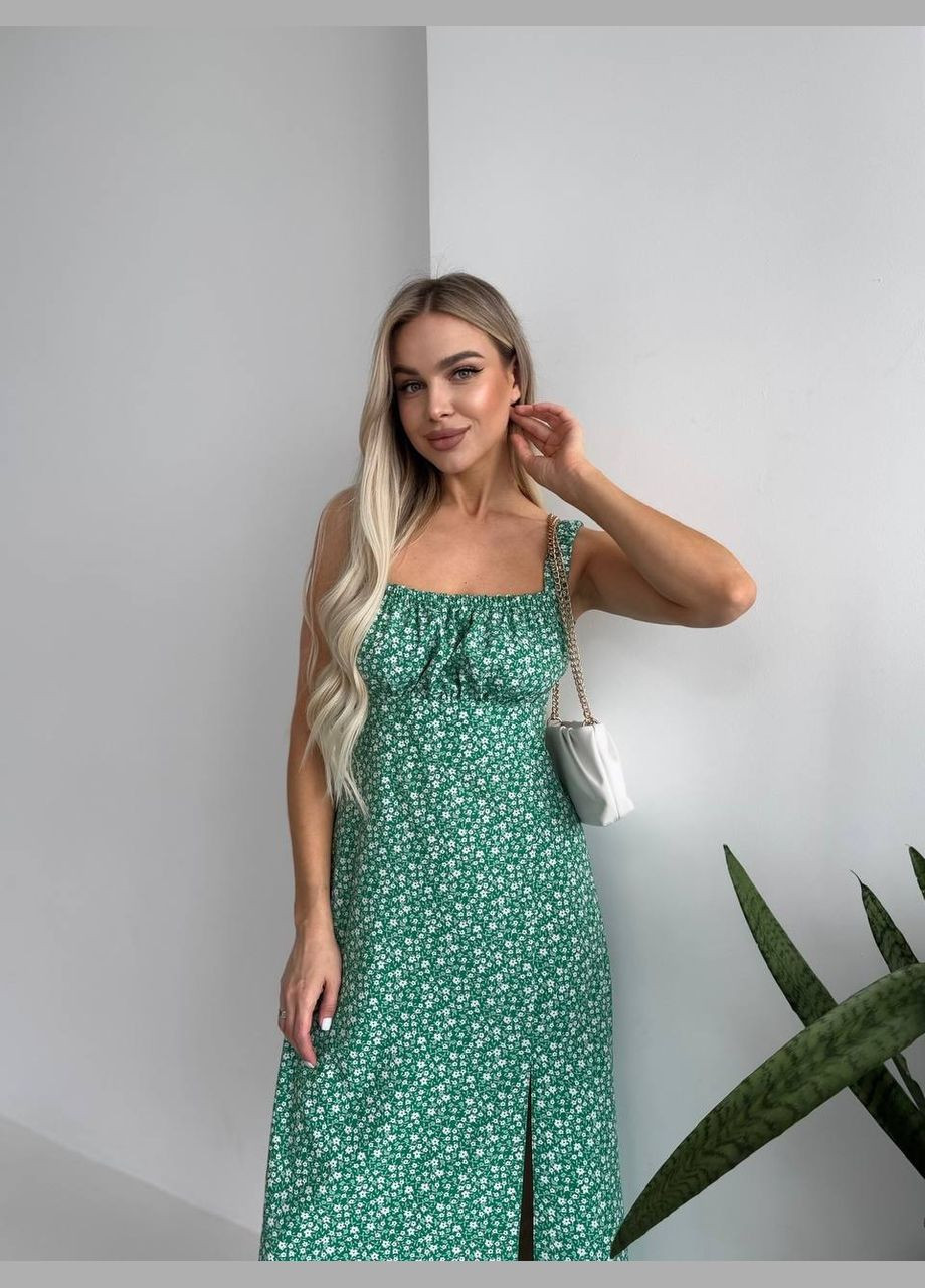 Зелена жіноче літня сукня в квітку зеленого кольору 33502 а-силует Fashion з квітковим принтом