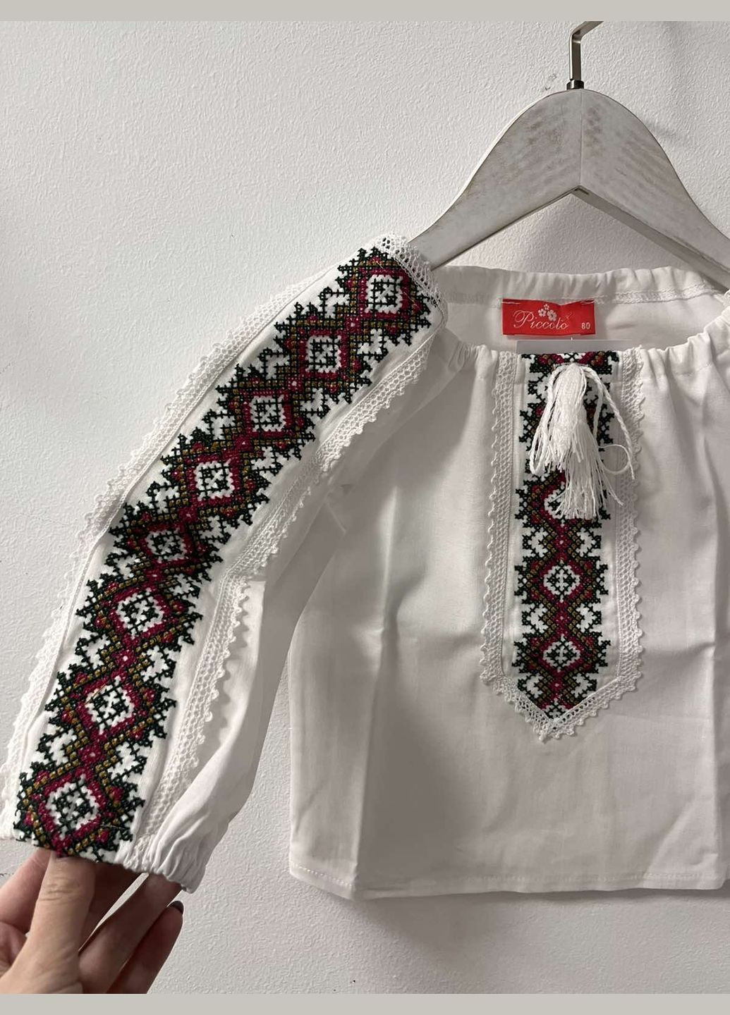 Біла вишиванка Piccolo візерунок геометричний бавовна (304252543)