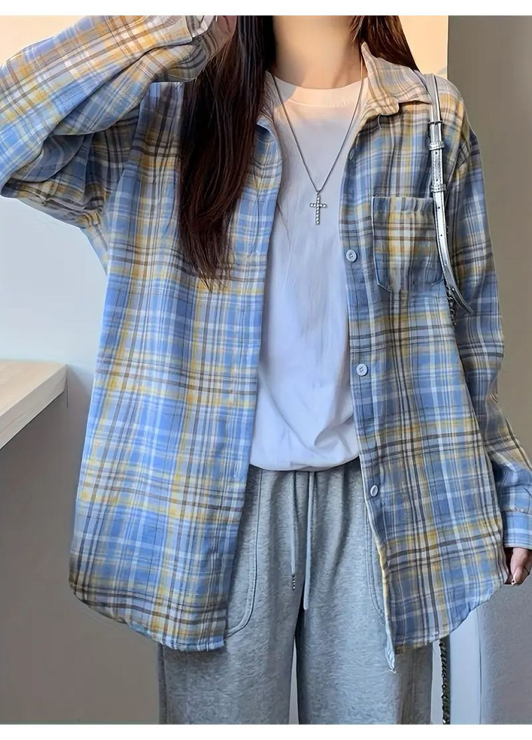 Сорочка жіноча повсякденна в клітинку-One-size(S-L) No Brand (360554982)