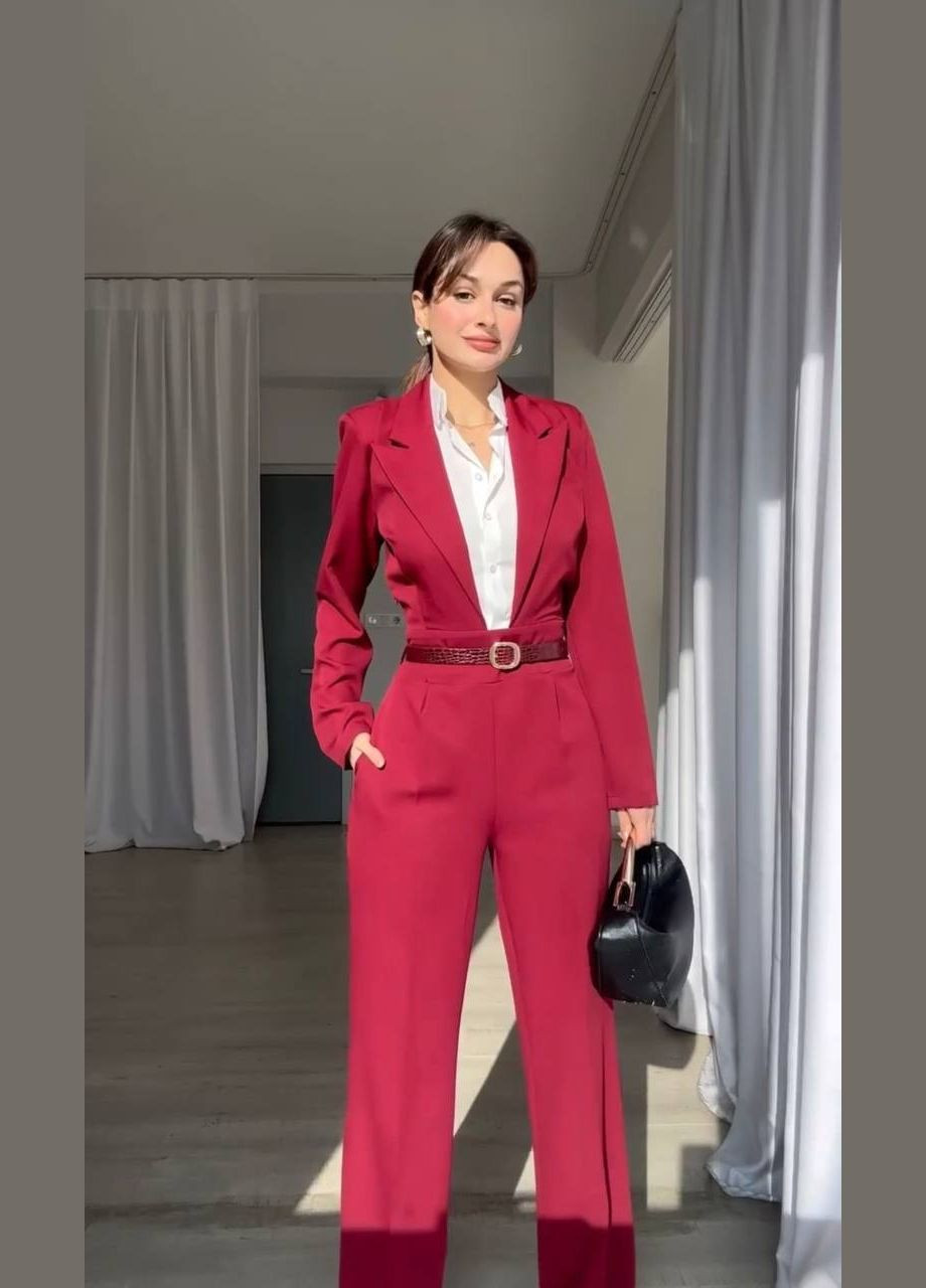 Комбінезон з сорочкою обманкою No Brand комбінезон-брюки однотонний червоний діловий бавовна, костюмна