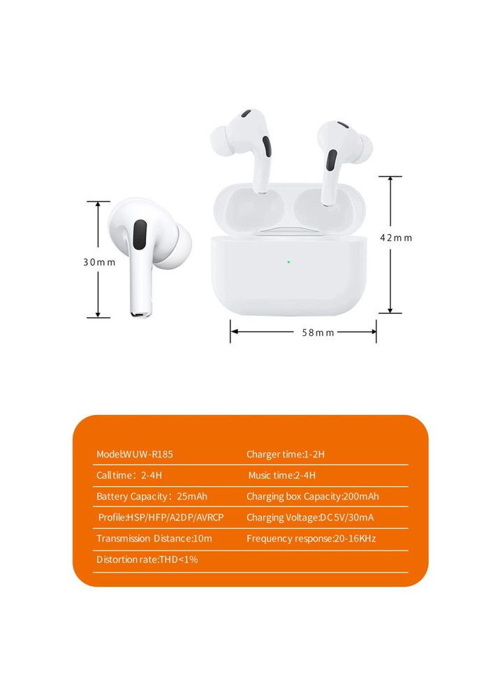 Бездротові навушники Bluetooth R185 TWS Білі WUW (323000902)