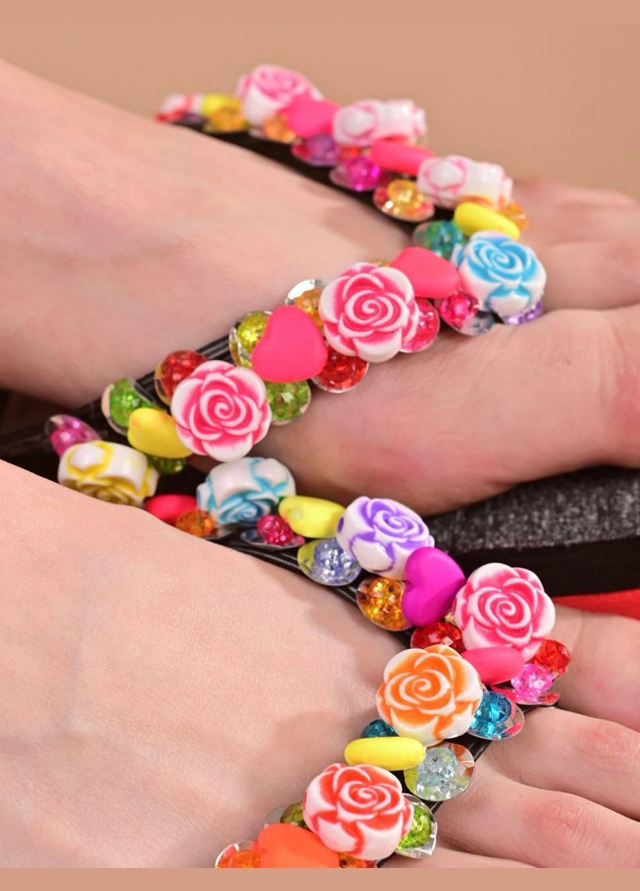 Черные домашние, повседневные, пляжные вьетнамки женские черного цвета No Brand с цветами, без декора