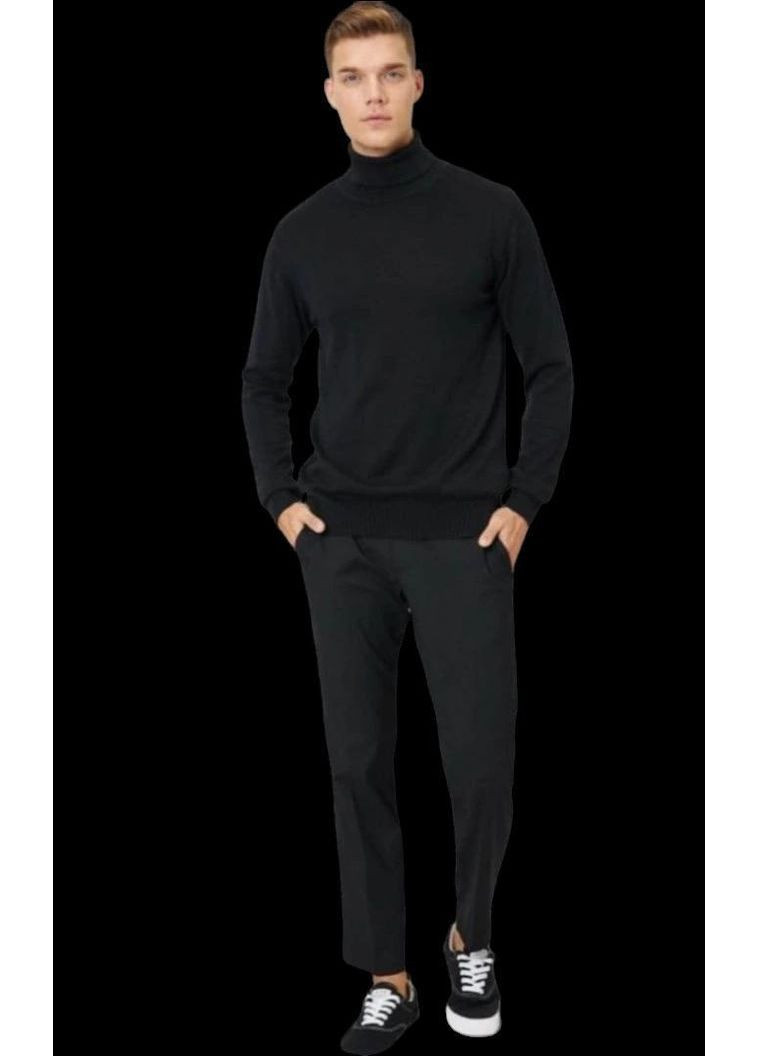 Чорний демісезонний 🖤 класичний чоловічий светр із відворотом із турецького трикотажу — заміри в описі DK/DL Мода без кордонів