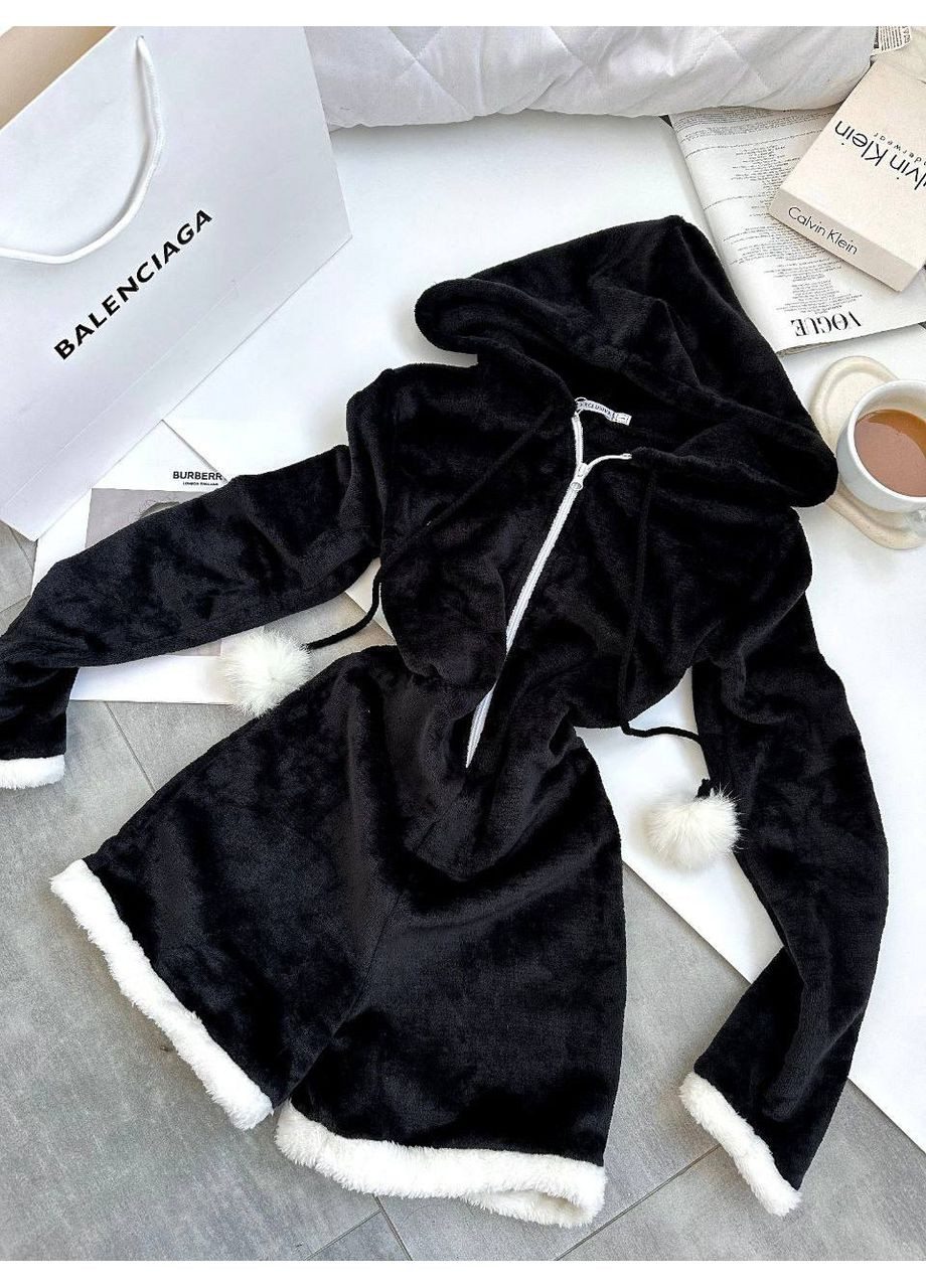 Комбінезон із двосторонньої махри з пумпоном з натурального кролячого хутра — ЗАМІРИ В ОПИСІ DK/DL Мода без кордонів комбінезон-брюки однотонний чорний повсякденний махра