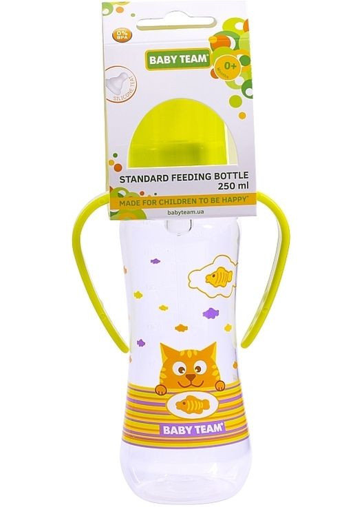 Бутылочка с ручками для кормления и силиконовой соской, от 0 месяцев, 250 мл, салатовая 250ml (1237119-31104587) Baby Team (365800170)