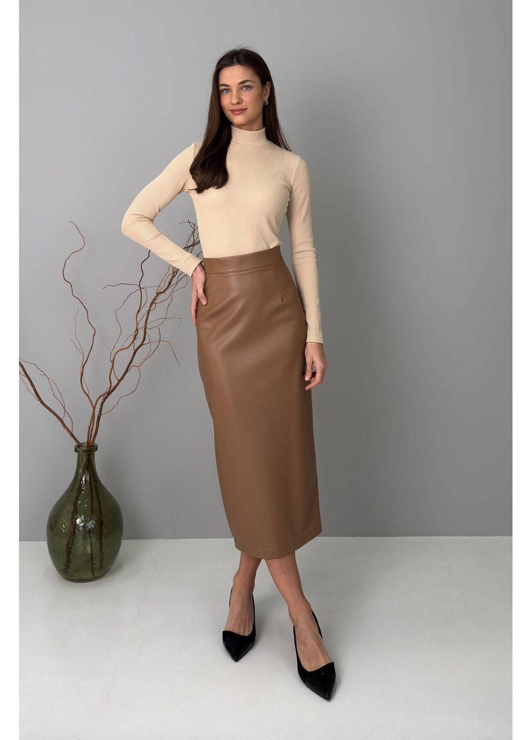 Коричневая юбка из искусственной кожи, цвет коричневый Nenka
