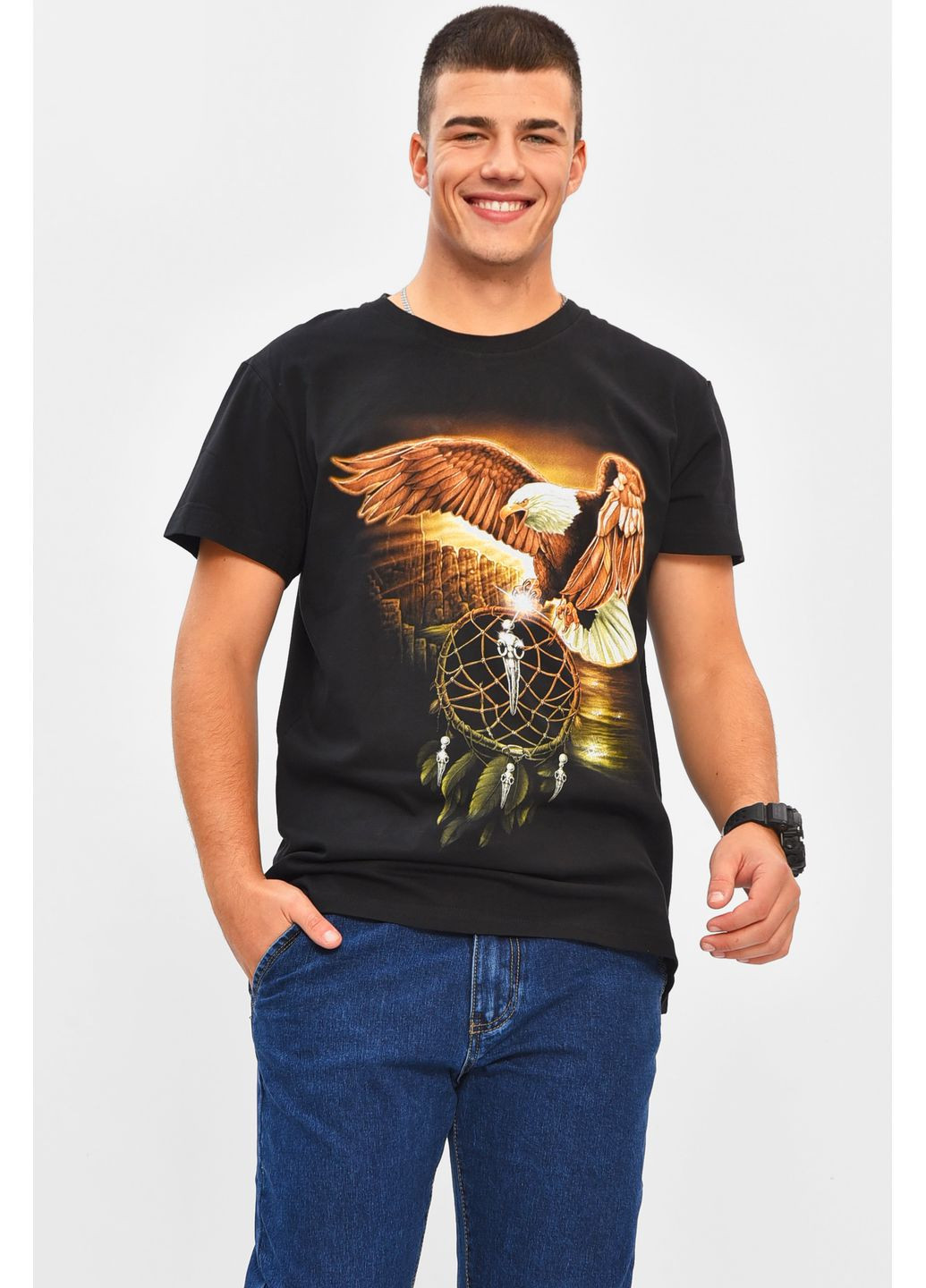 Чорна футболка чоловіча чорного кольору з принтом Let's Shop