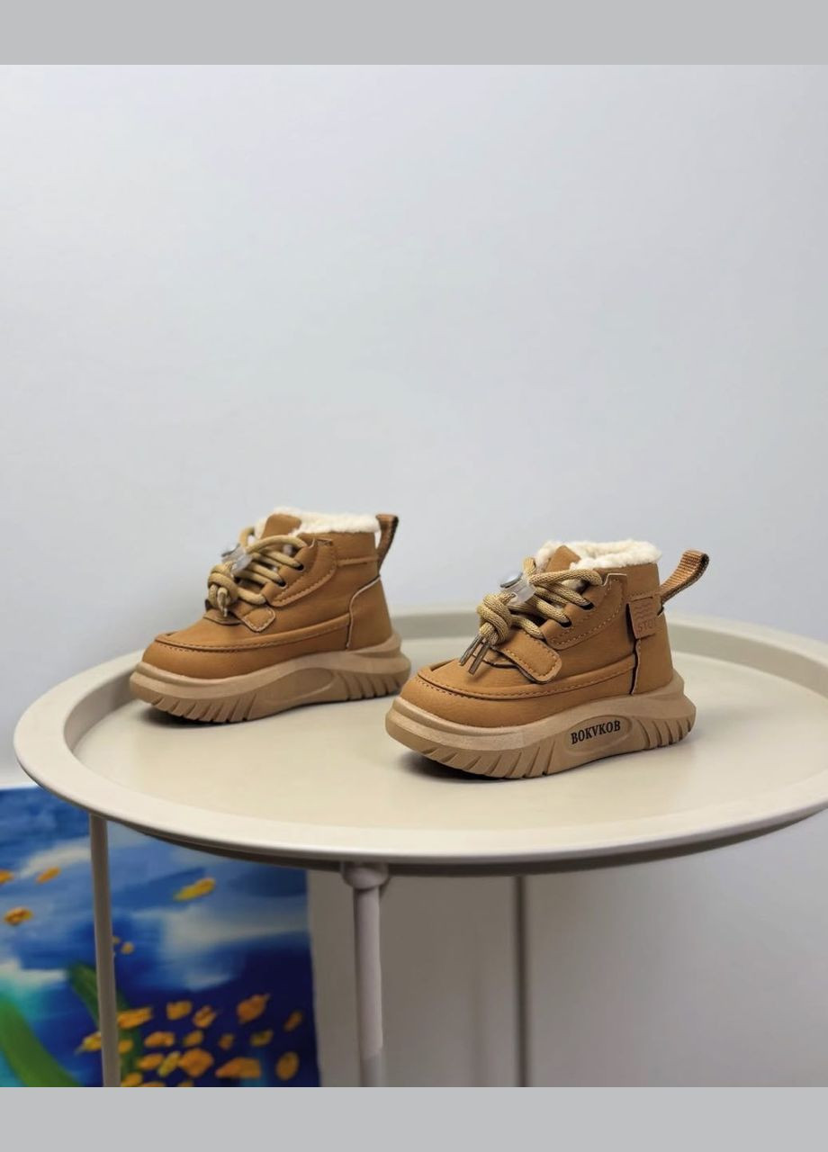 Бежевые повседневные зимние ботинки осенние детские рыжие 1467 No Brand