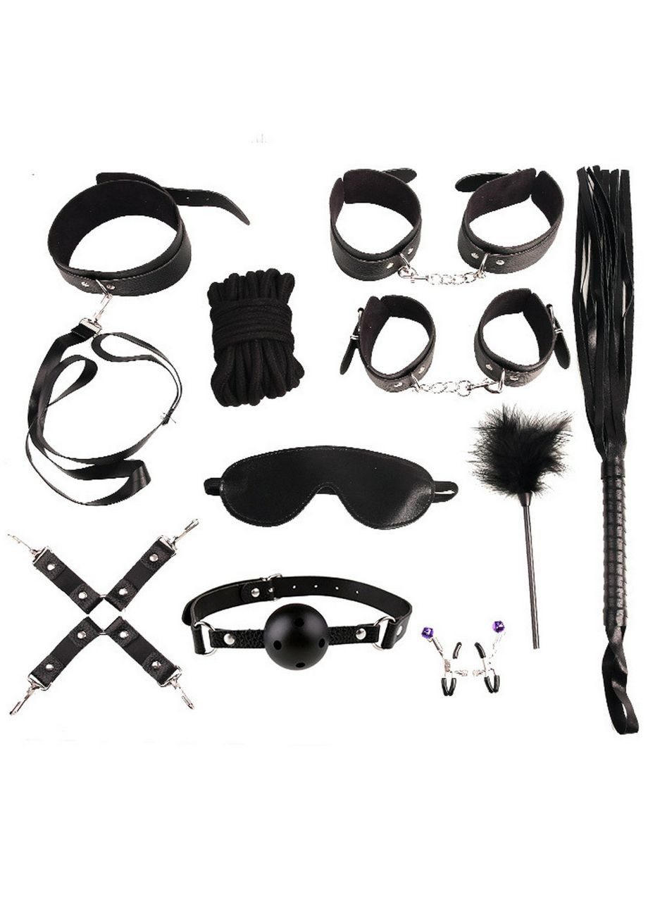 БДСМ набор, 10 предметов, Экокожа черного цвета BDSM Set Black набор для садомазо China (317747313)