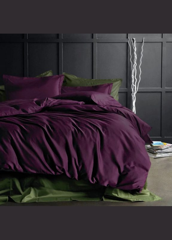 Постільна білизна ДУЕТ Аметист/Темний хакі Ранфорс Двоспальна MERISET (278255779)